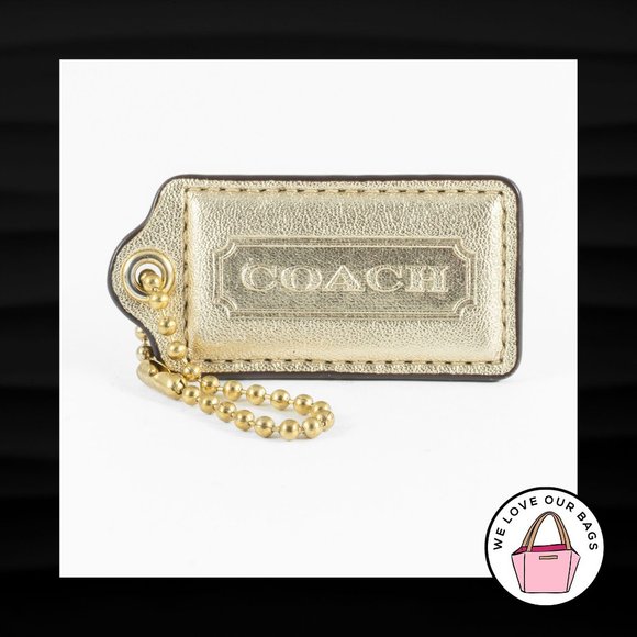 Coach Handbags - 2.5" Large COACH GOLD METALLIC LEATHER BRASS KEY FOB BAG CHARM KEYCHAIN HANG TAG
